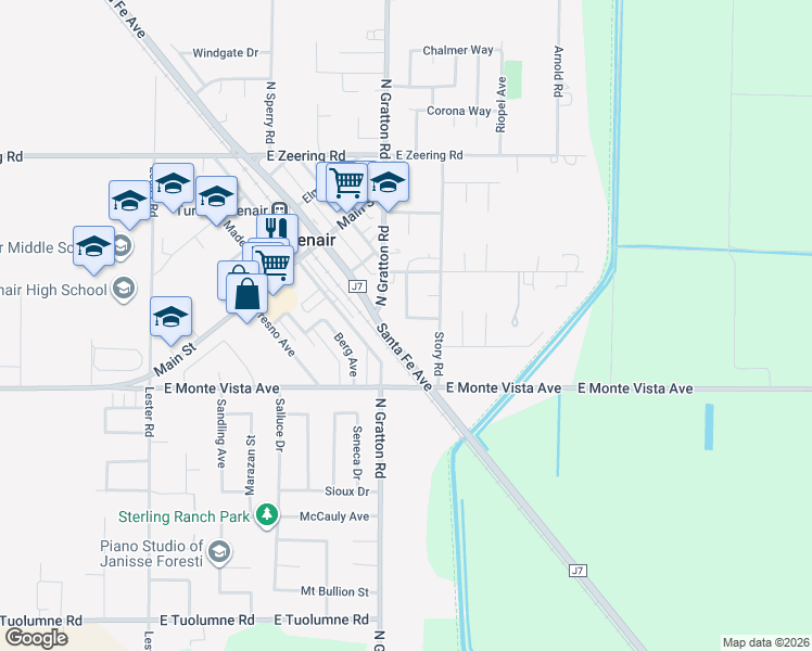 map of restaurants, bars, coffee shops, grocery stores, and more near 3437 Kristi Drive in Denair