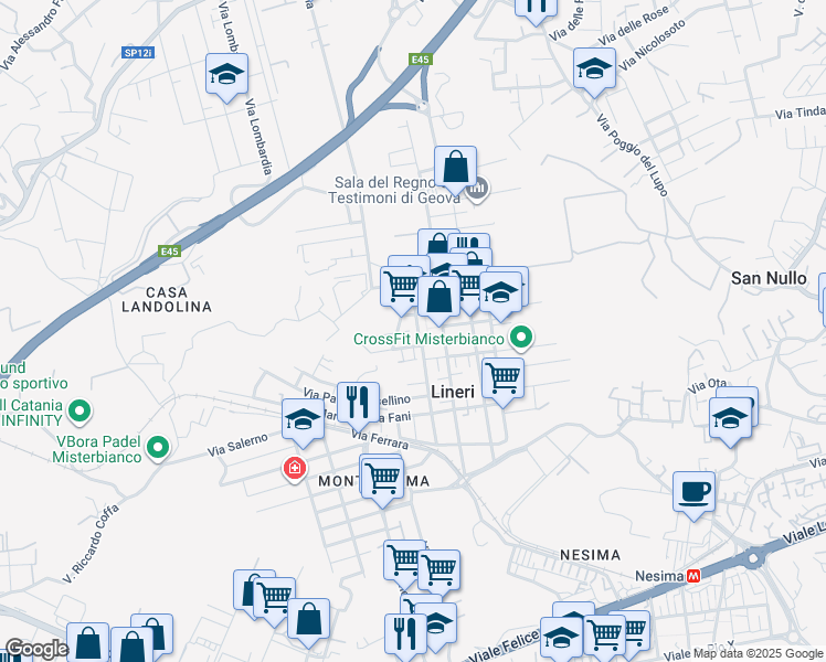 map of restaurants, bars, coffee shops, grocery stores, and more near 24 Via Tomasi di Lampedusa in Misterbianco