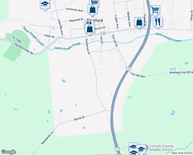map of restaurants, bars, coffee shops, grocery stores, and more near Somerset Street in Stanford