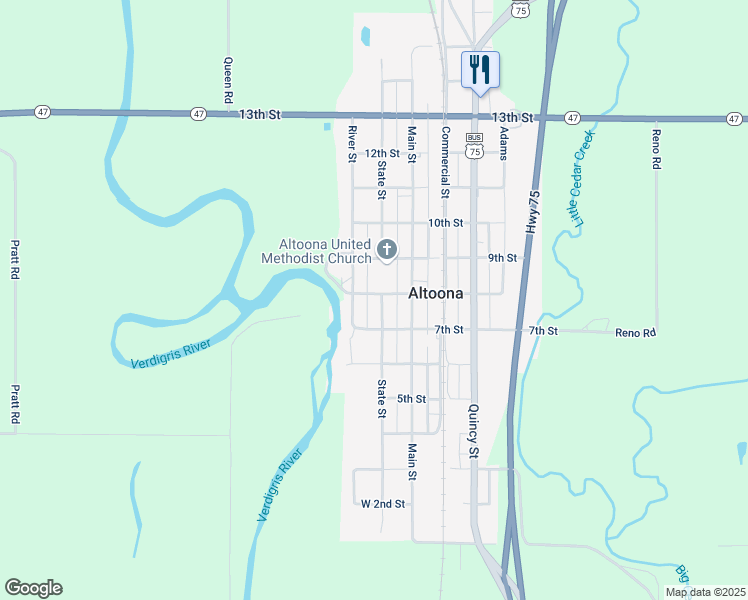 map of restaurants, bars, coffee shops, grocery stores, and more near 8th Street in Altoona
