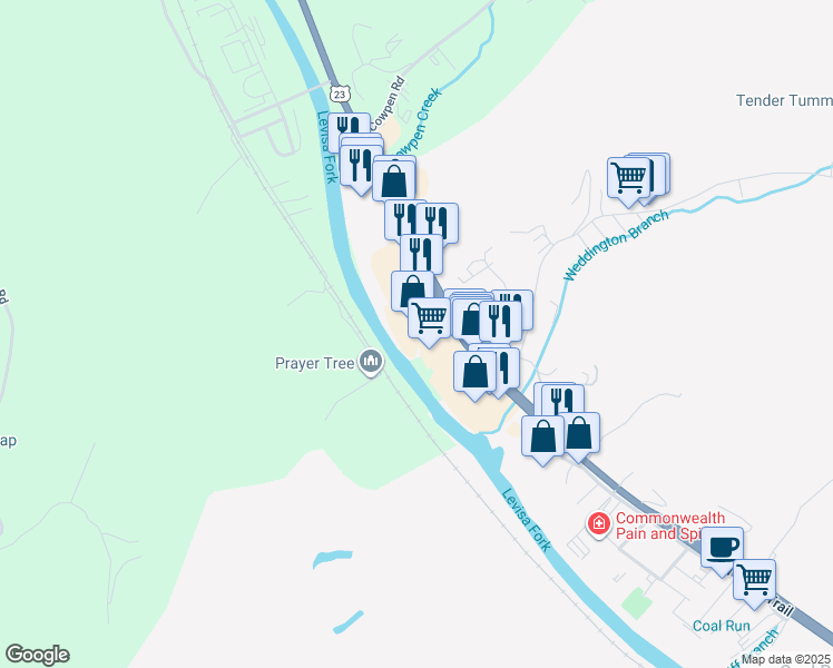map of restaurants, bars, coffee shops, grocery stores, and more near 4257 North Mayo Trail in Pikeville