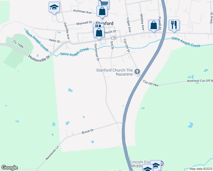 map of restaurants, bars, coffee shops, grocery stores, and more near Somerset Street in Stanford