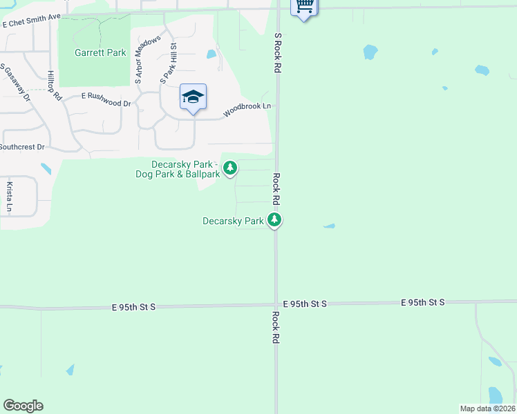 map of restaurants, bars, coffee shops, grocery stores, and more near 9601-9813 South Rock Road in Derby