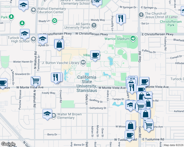 map of restaurants, bars, coffee shops, grocery stores, and more near in Turlock