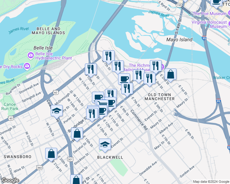 map of restaurants, bars, coffee shops, grocery stores, and more near 811 Bainbridge Street in Richmond