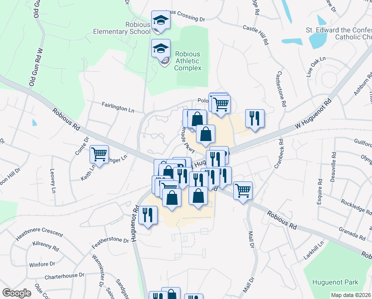 map of restaurants, bars, coffee shops, grocery stores, and more near 2000 Magnolia Grove Way in Midlothian