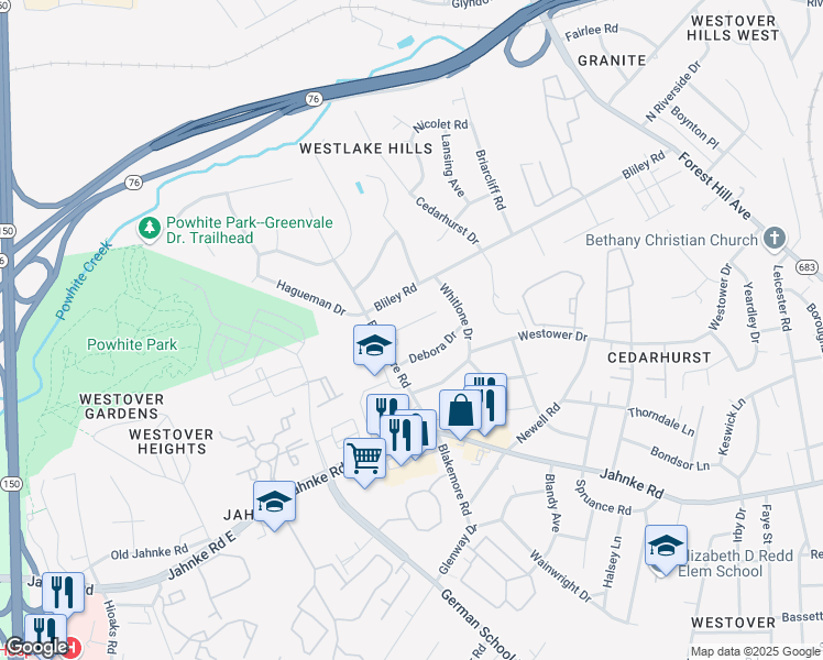 map of restaurants, bars, coffee shops, grocery stores, and more near 6331 Bergen Drive in Richmond
