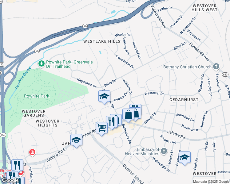 map of restaurants, bars, coffee shops, grocery stores, and more near 6331 Bergen Drive in Richmond