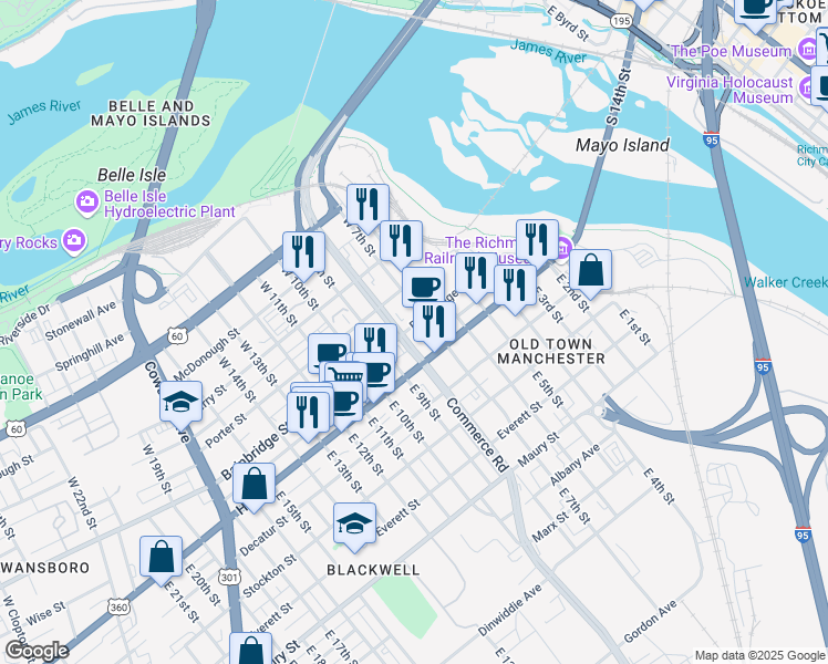 map of restaurants, bars, coffee shops, grocery stores, and more near 708 Bainbridge Street in Richmond