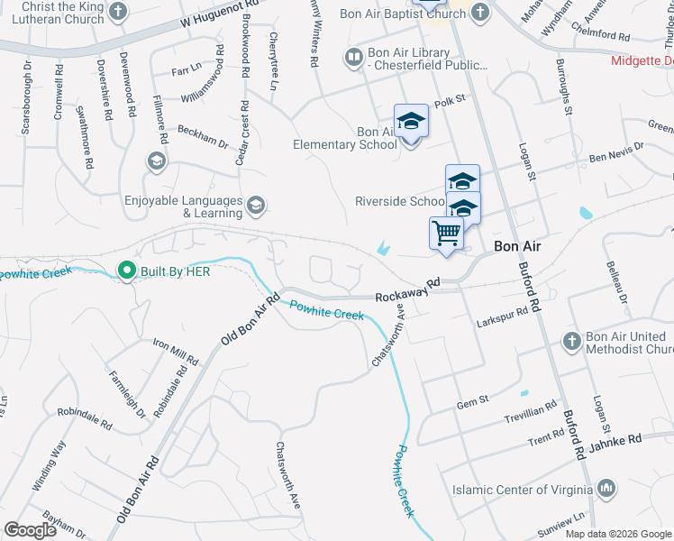 map of restaurants, bars, coffee shops, grocery stores, and more near 2212 Waters Mill Circle in Richmond