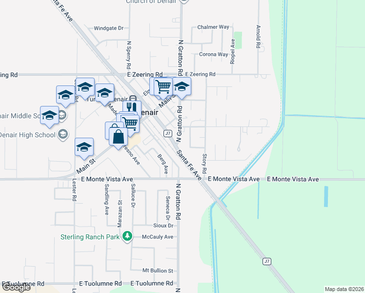 map of restaurants, bars, coffee shops, grocery stores, and more near 3437 Kristi Drive in Denair