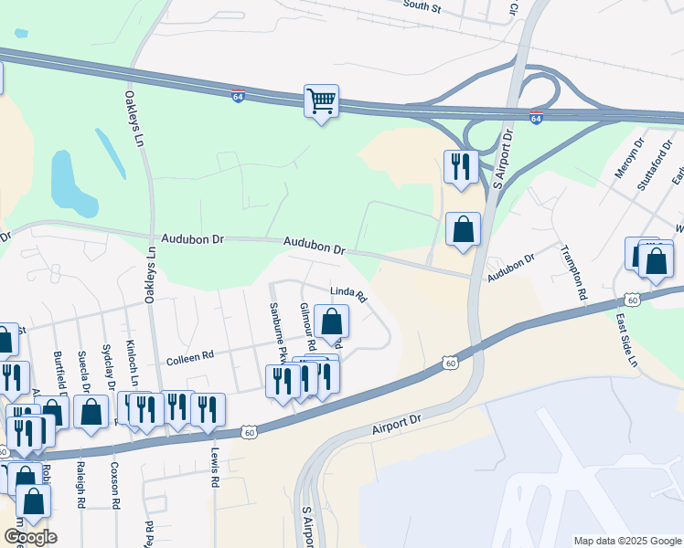 map of restaurants, bars, coffee shops, grocery stores, and more near 5609 Springer Drive in Sandston