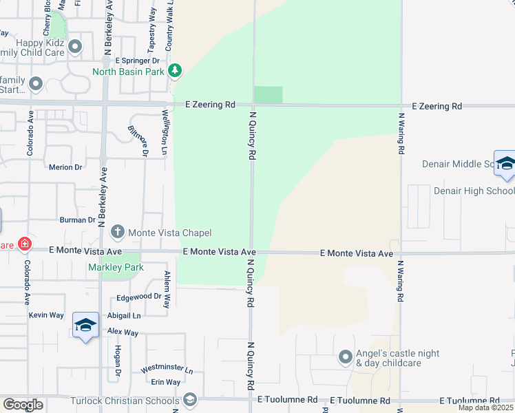 map of restaurants, bars, coffee shops, grocery stores, and more near 3406 North Quincy Road in Denair