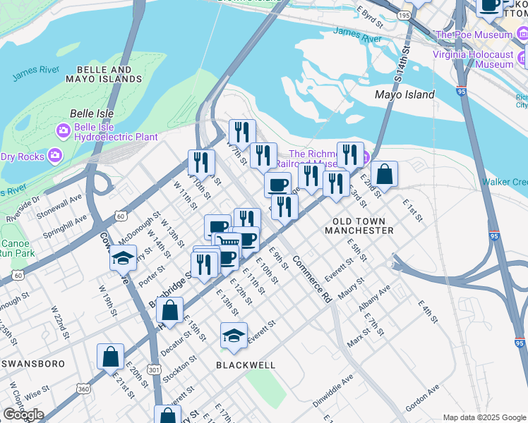 map of restaurants, bars, coffee shops, grocery stores, and more near 811 Bainbridge Street in Richmond