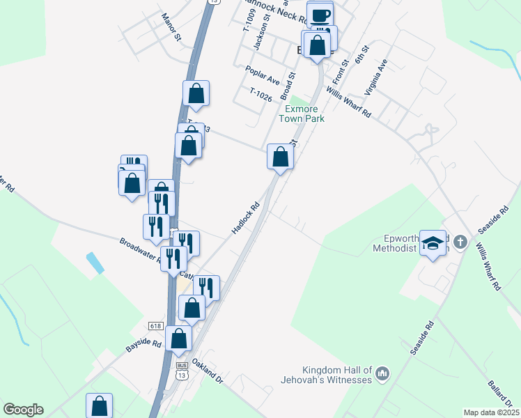 map of restaurants, bars, coffee shops, grocery stores, and more near 4058 Main Street in Exmore