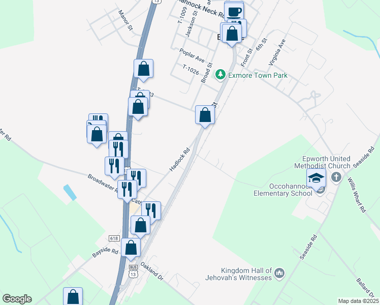 map of restaurants, bars, coffee shops, grocery stores, and more near 4058 Main Street in Exmore