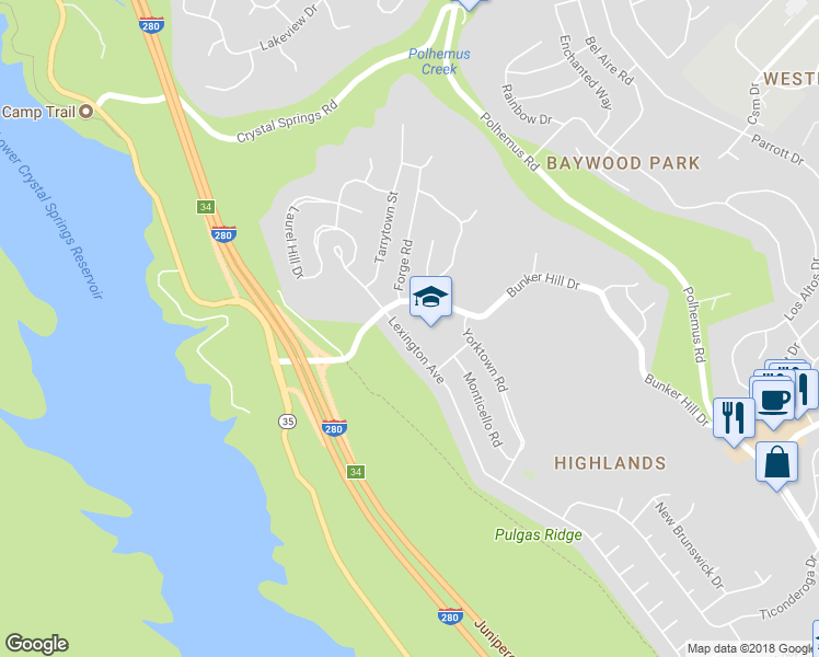 map of restaurants, bars, coffee shops, grocery stores, and more near 1635 Lexington Avenue in San Mateo