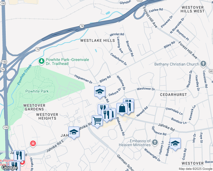 map of restaurants, bars, coffee shops, grocery stores, and more near 6342 Bergen Drive in Richmond