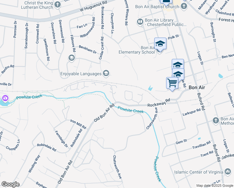 map of restaurants, bars, coffee shops, grocery stores, and more near 9210 Groundhog Drive in Richmond