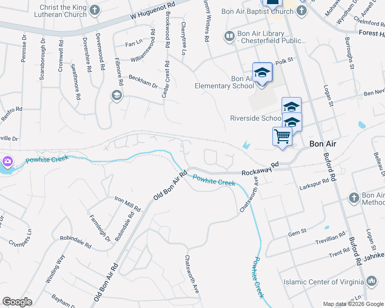 map of restaurants, bars, coffee shops, grocery stores, and more near 2328 Waters Mill Circle in Richmond