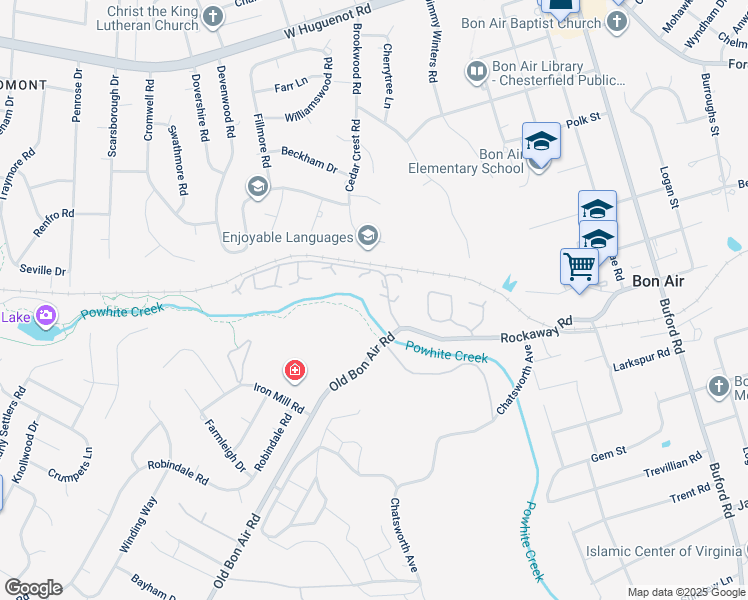 map of restaurants, bars, coffee shops, grocery stores, and more near 9211 Groundhog Drive in Richmond