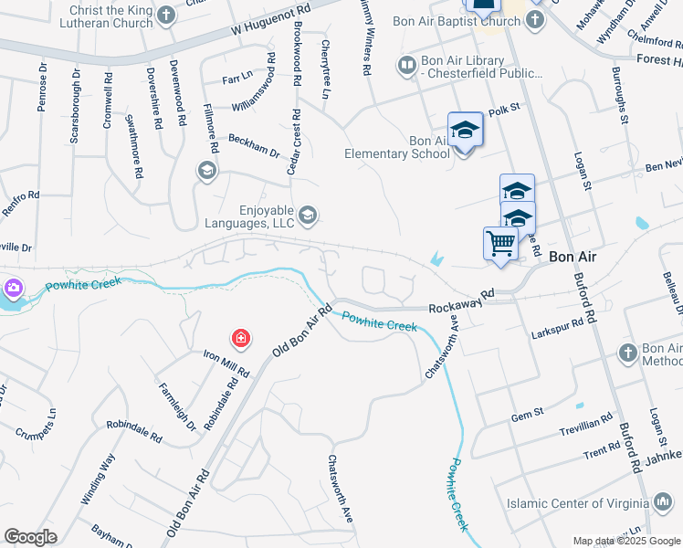 map of restaurants, bars, coffee shops, grocery stores, and more near 9212 Groundhog Drive in Richmond