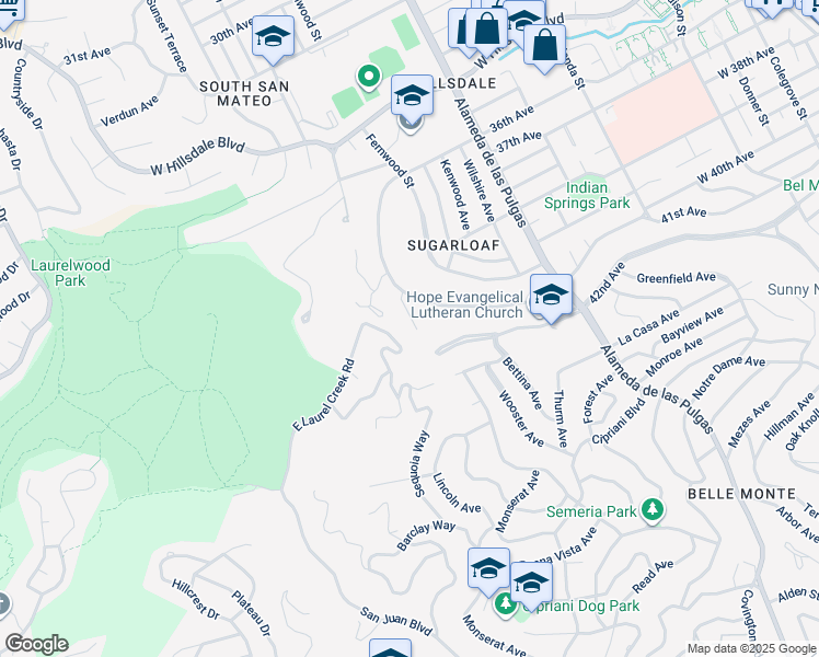 map of restaurants, bars, coffee shops, grocery stores, and more near 720 Linda Court in San Mateo