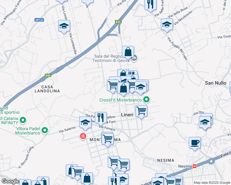 map of restaurants, bars, coffee shops, grocery stores, and more near 24 Via Tomasi di Lampedusa in Misterbianco