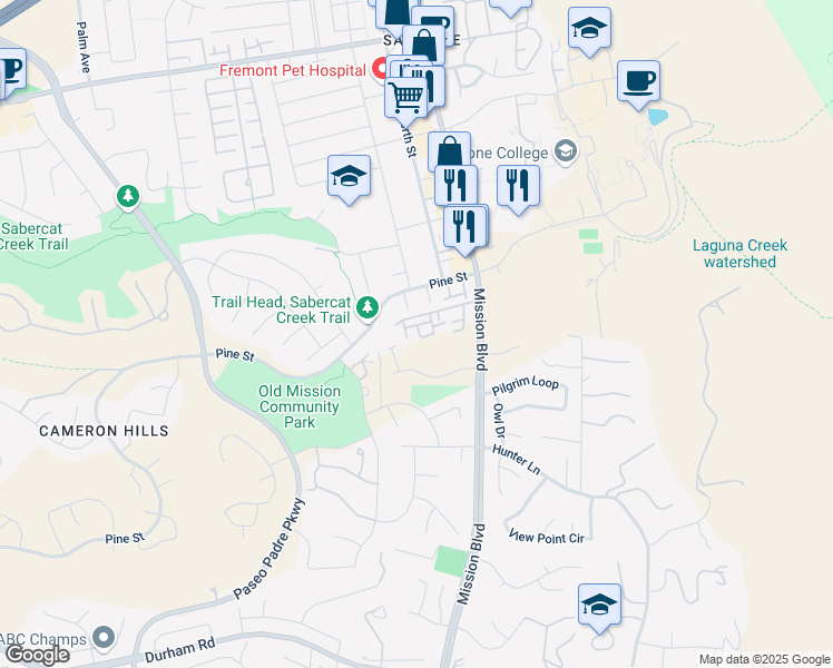 map of restaurants, bars, coffee shops, grocery stores, and more near 250 Lurene Drive in Fremont