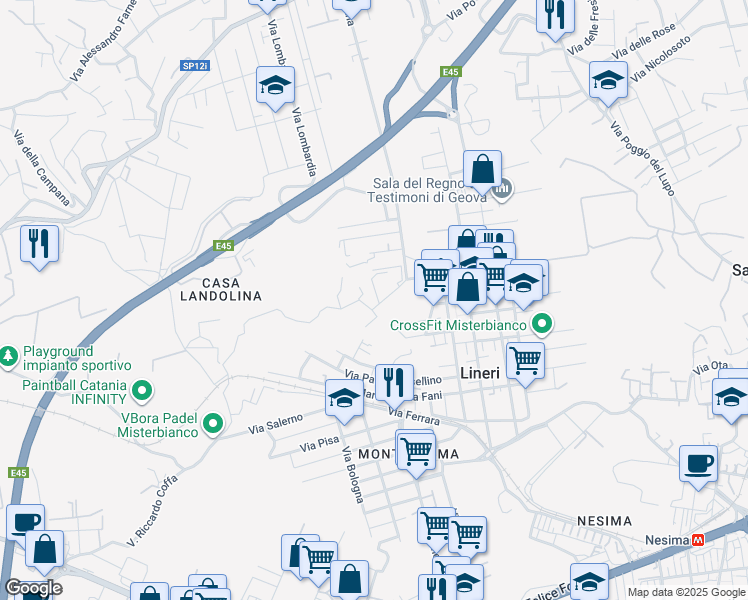 map of restaurants, bars, coffee shops, grocery stores, and more near 2/C Via Federico de Roberto in Lineri