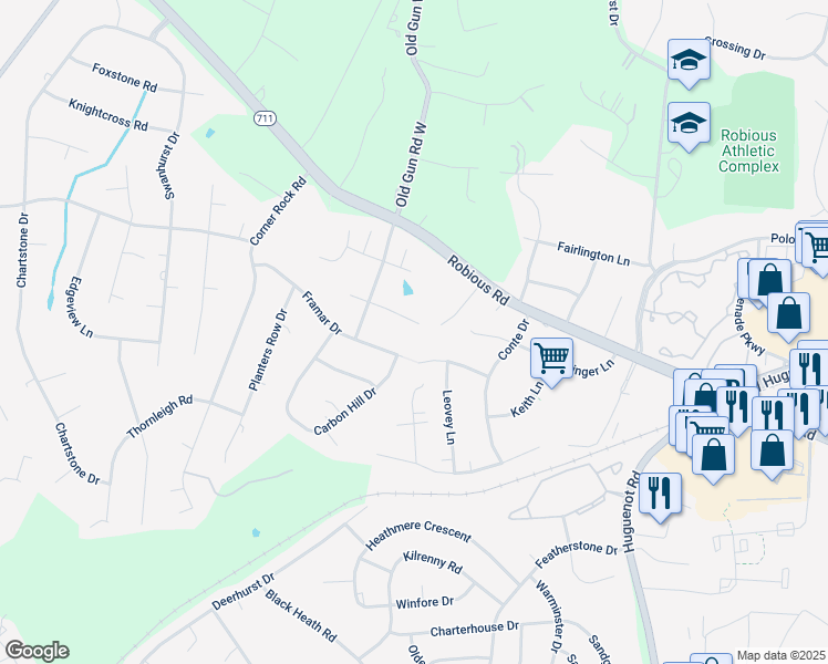 map of restaurants, bars, coffee shops, grocery stores, and more near 12111 Wiesinger Lane in Midlothian