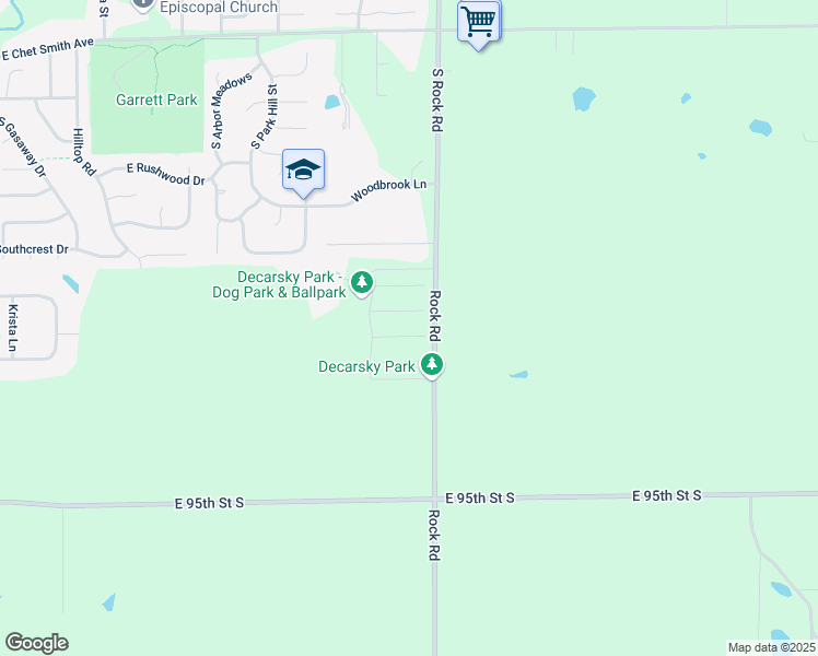 map of restaurants, bars, coffee shops, grocery stores, and more near 9601-9813 South Rock Road in Derby
