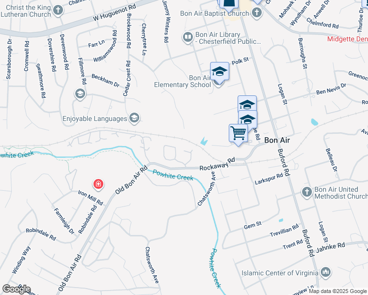 map of restaurants, bars, coffee shops, grocery stores, and more near 2159 Waters Mill Pointe in Richmond