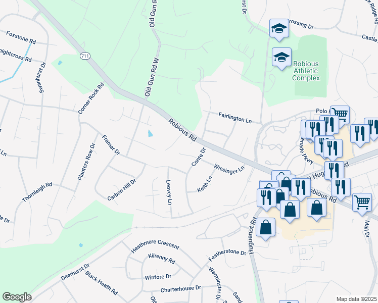 map of restaurants, bars, coffee shops, grocery stores, and more near 11910 Wiesinger Lane in Midlothian