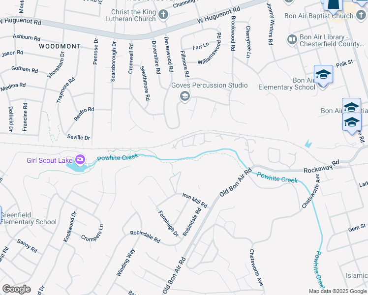 map of restaurants, bars, coffee shops, grocery stores, and more near 9833 Groundhog Drive in Richmond