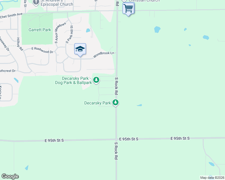 map of restaurants, bars, coffee shops, grocery stores, and more near 9601-9813 South Rock Road in Derby
