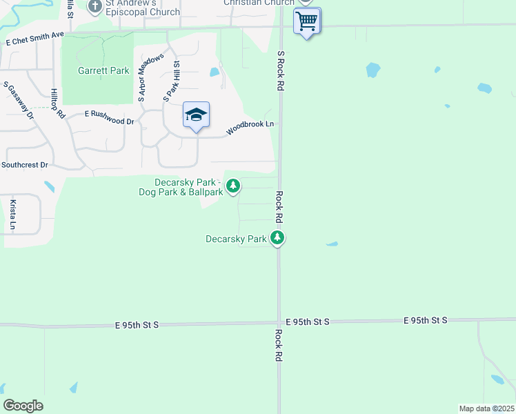 map of restaurants, bars, coffee shops, grocery stores, and more near 9601-9813 South Rock Road in Derby