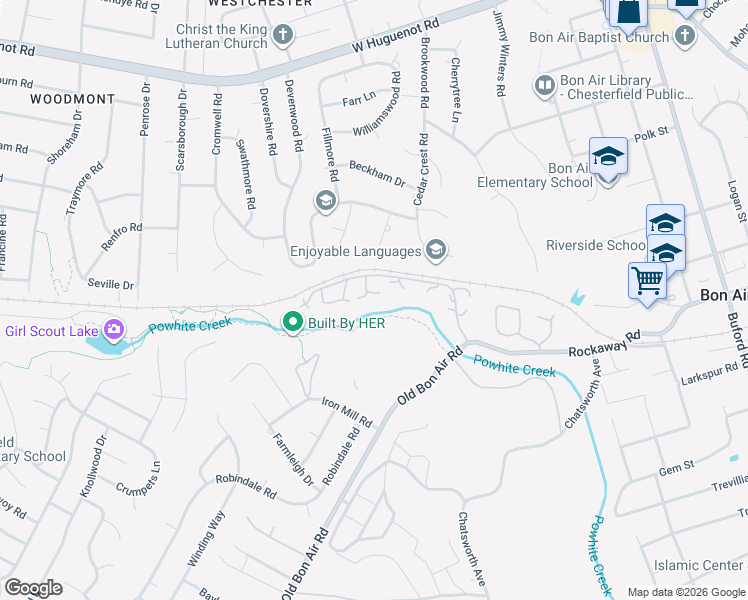 map of restaurants, bars, coffee shops, grocery stores, and more near 9671 Groundhog Drive in Richmond
