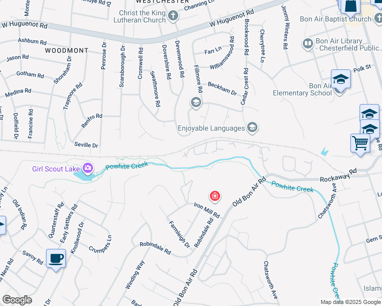 map of restaurants, bars, coffee shops, grocery stores, and more near 9833 Groundhog Drive in Richmond