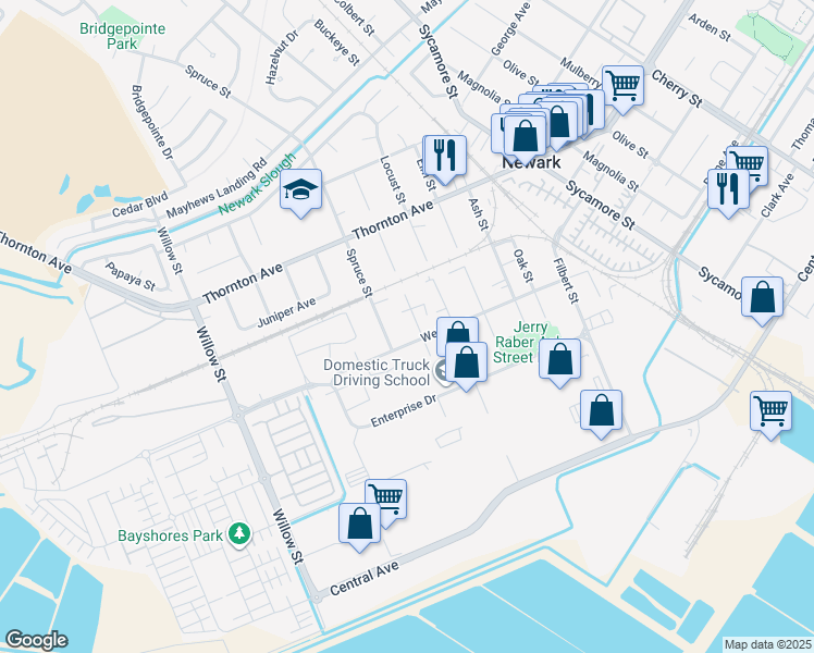 map of restaurants, bars, coffee shops, grocery stores, and more near 37243 Walnut Street in Newark