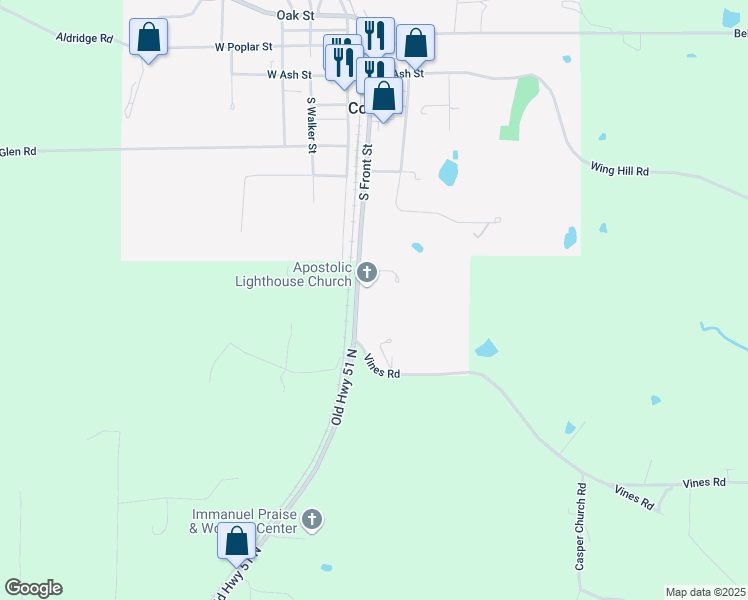 map of restaurants, bars, coffee shops, grocery stores, and more near 430 South Front Street in Cobden