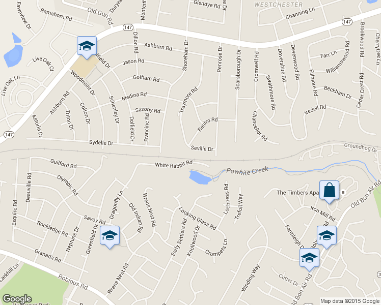 map of restaurants, bars, coffee shops, grocery stores, and more near 10247 Seville Drive in Richmond