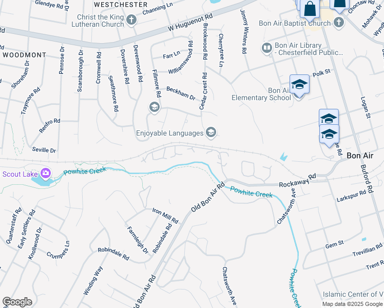 map of restaurants, bars, coffee shops, grocery stores, and more near 9521 Groundhog Drive in Richmond