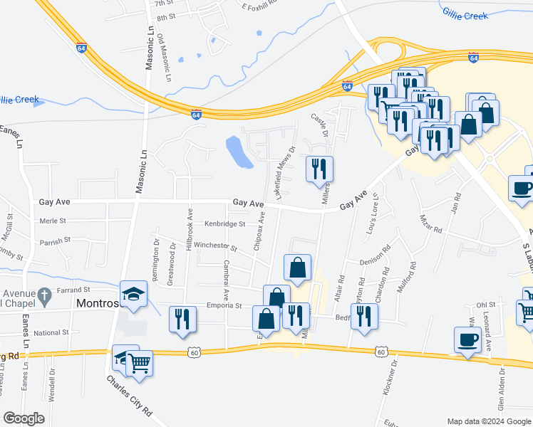 map of restaurants, bars, coffee shops, grocery stores, and more near 4503 Chipoax Avenue in Richmond