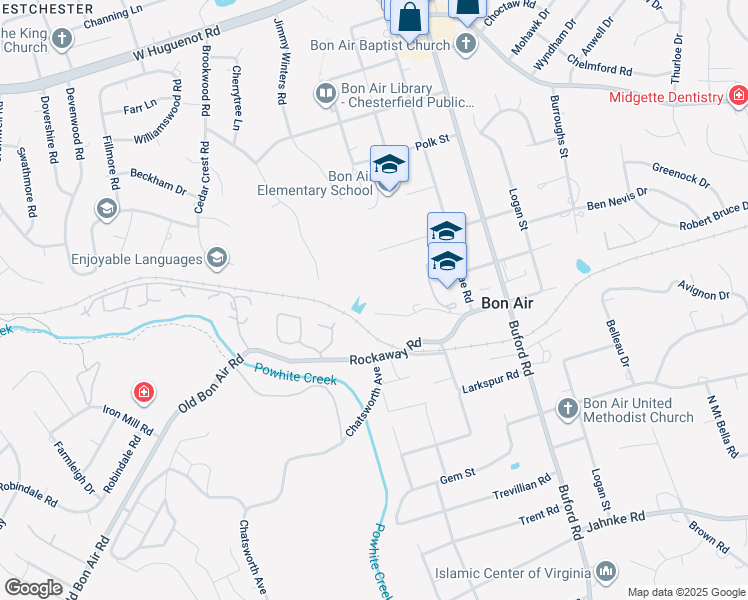 map of restaurants, bars, coffee shops, grocery stores, and more near 8860 Quaker Lane in Richmond