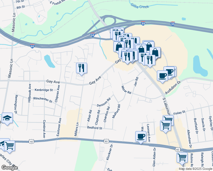 map of restaurants, bars, coffee shops, grocery stores, and more near 4550 Dodd's Creek Drive in Henrico