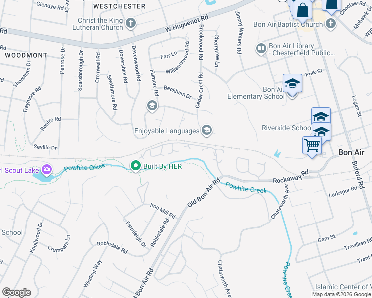 map of restaurants, bars, coffee shops, grocery stores, and more near 9509 Groundhog Drive in Richmond