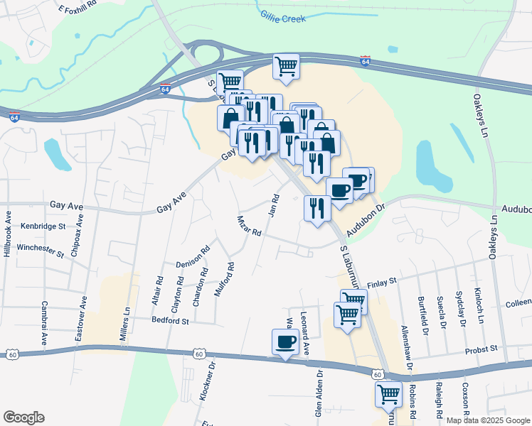 map of restaurants, bars, coffee shops, grocery stores, and more near 4602 Jan Road in Richmond