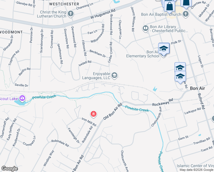 map of restaurants, bars, coffee shops, grocery stores, and more near 9427 Groundhog Drive in Richmond