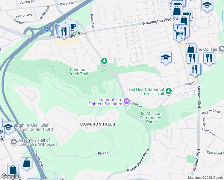 map of restaurants, bars, coffee shops, grocery stores, and more near 43532 Ocaso Corte in Fremont